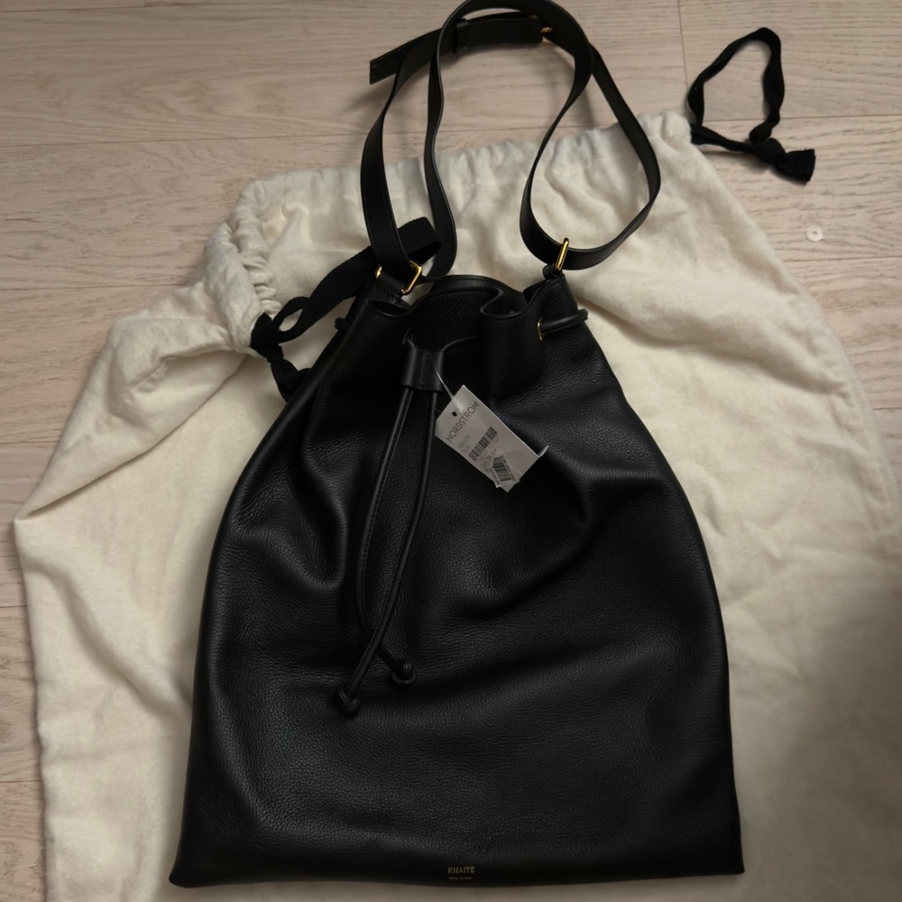NWT KHAITE Greta Black Leather Drawstring Bag - Picture 2 of 16